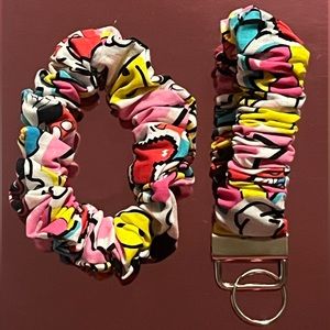 Handmade scrunchie and keychain wristlet.